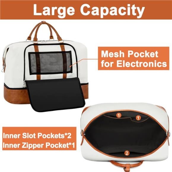 Travel Weekender Bag for Women, Overnight Bag with Shoe Compartment Oversized - Picture 6 of 8